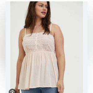 Torrid NWT Peach Blush Crochet Baby Doll Top